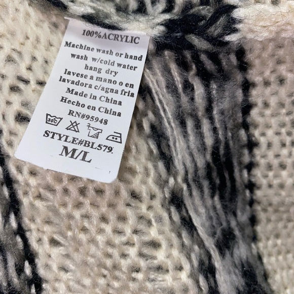 Womens Knit Beige and Black Cardigan with Tassel bottom - Picture 6 of 6